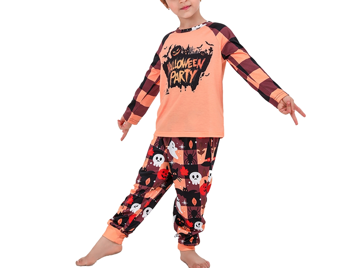Pijama familiar de Halloween Kkpm para niños de 8 a 9 años, cómodo y festivo, color amarillo claro.