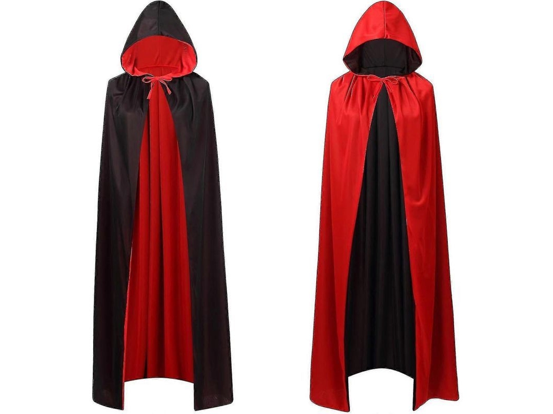 Capa reversible para adultos y niños, disfraz de vampiro, bruja o mago para Halloween, Navidad, Pascua y fiestas de disfraces. Color negro y rojo. 120 cm.