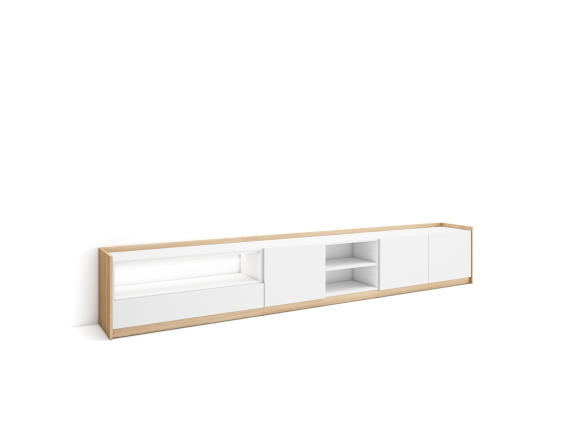 Mueble Tv, Televisión, 310x37x50cm, Para Tv Hasta 80", Led, Blanco Y Roble Soft