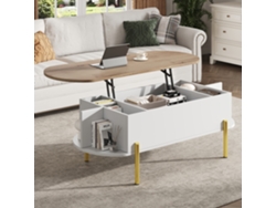Mesa De Centro 120x50x43 Cm - Mesa Elevable Con 7 Estantes - Color Madera Y Blanco