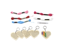 Kit de manualidades Baok DIY - 5 piezas: corazón de madera con hilo de bordar para decoración del hogar, llavero y proyecto de punto de cruz.