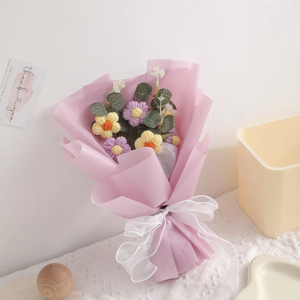 Ramo De Flores Artificiales De Ganchillo (morado), Ramo Colorido Tejido A Mano, Regalo De San Valentín