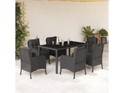 Juego de comedor de jardín de 7 piezas con cojines de mimbre negros de DKD Home Decor