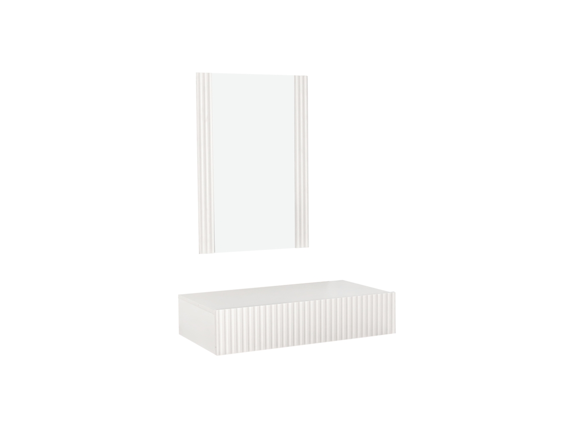 Cómoda Velia blanca acanalada con espejo y cajón Muebles hermosos