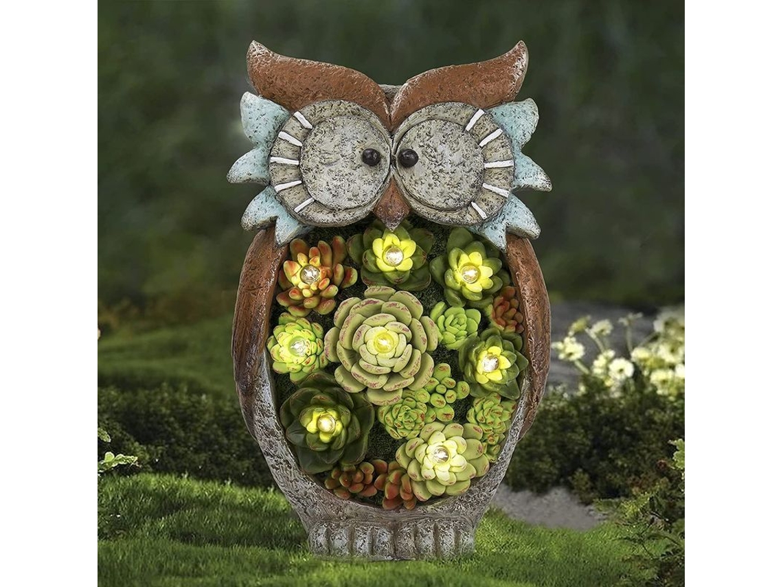 Estatua de búho solar de resina, luz decorativa para jardín, lámpara solar para patio, regalo de Navidad, 27 x 16 cm (alto x diámetro).
