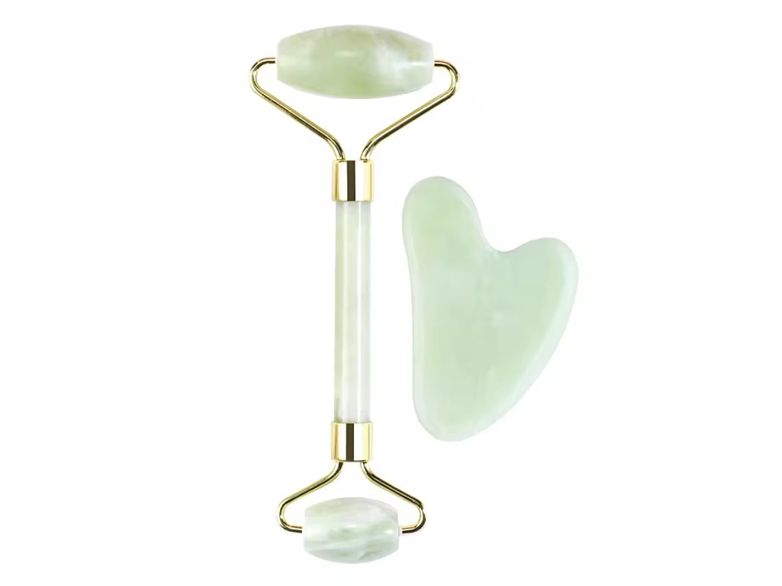 Set de rodillos de masaje facial de jade, reduce la hinchazón, apto para hombres y mujeres, verde claro, PANOONA