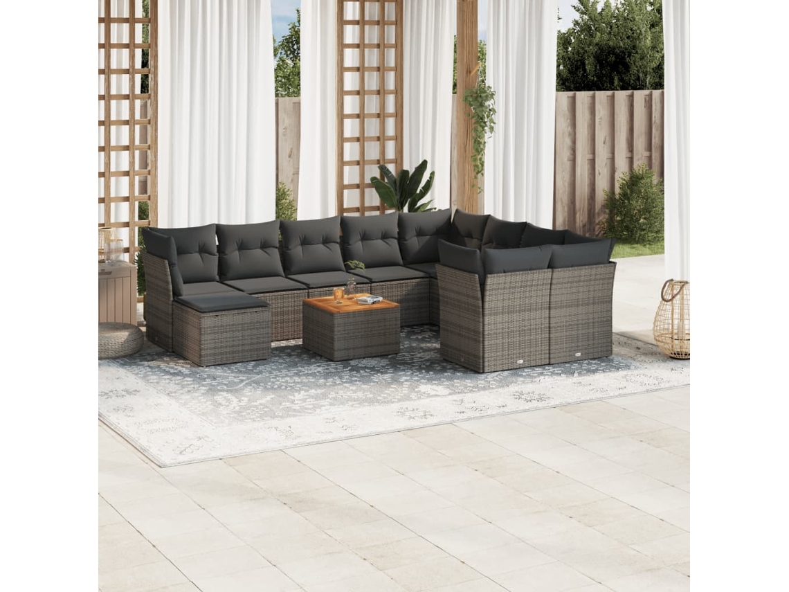 Conjunto de sofá de jardín de 11 piezas con cojines, ratán gris, DKD Home Decor