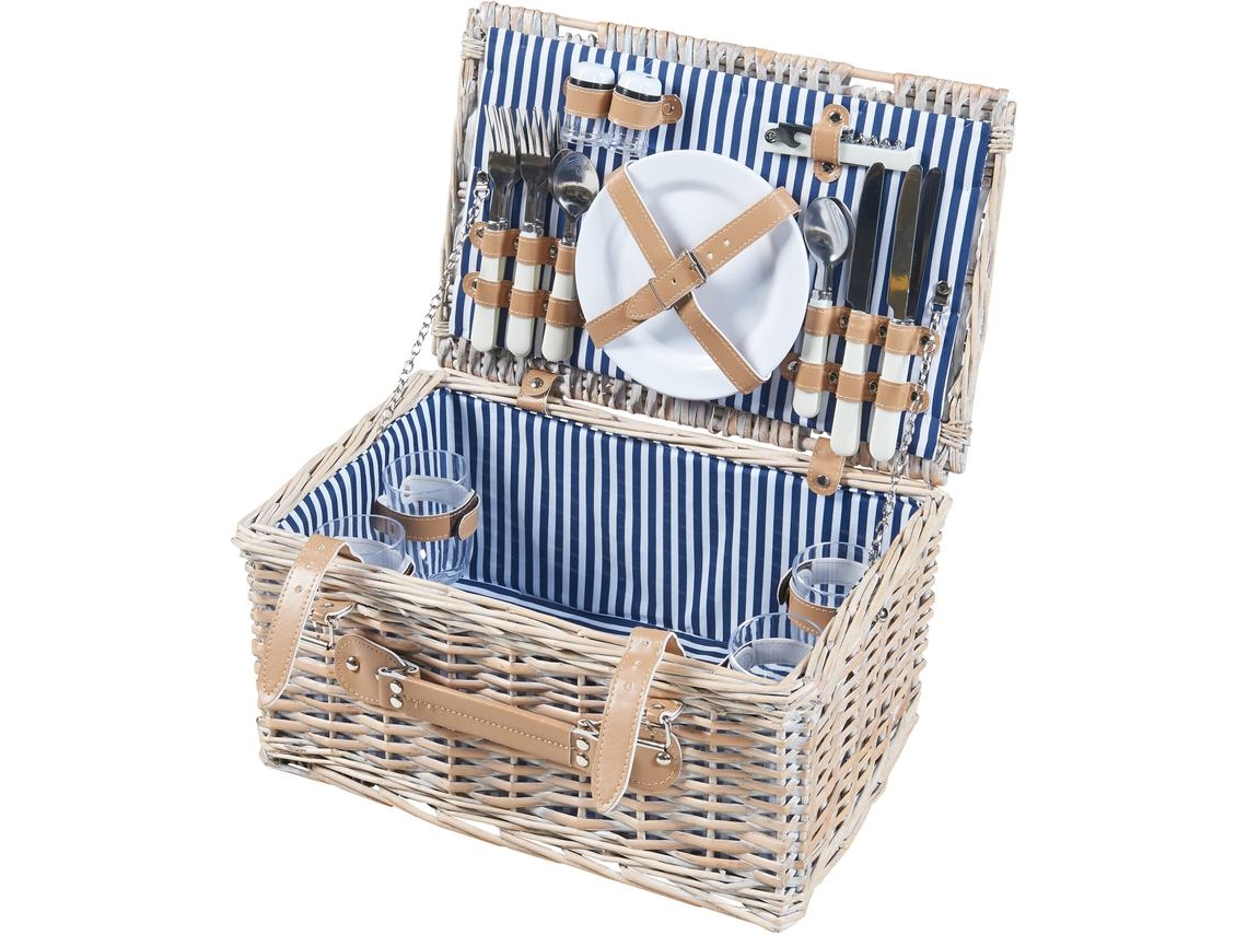 Cesta de picnic Lumparland para 4 personas 42x28x20cm - Blanco / Azul CASA.PRO