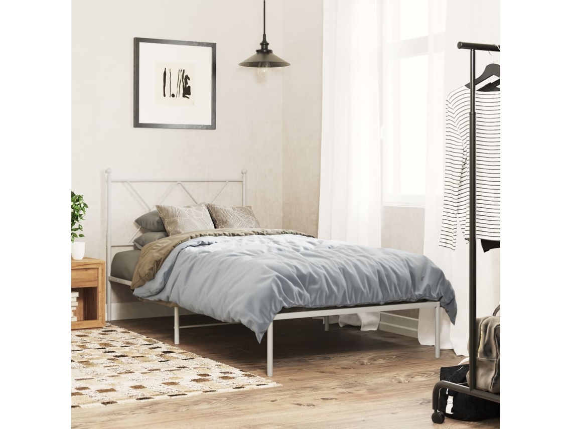 Estructura Cama Sin Colchón Con Cabecero Metal Blanco 90x190 Cm