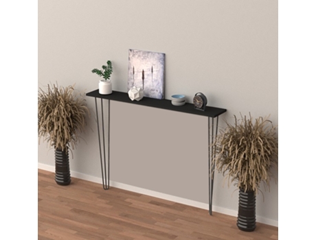 Mesa consola Kokemäki patas de horquilla metal/MDF 120 x 18 x 82 cm Negro [EN.CASA]