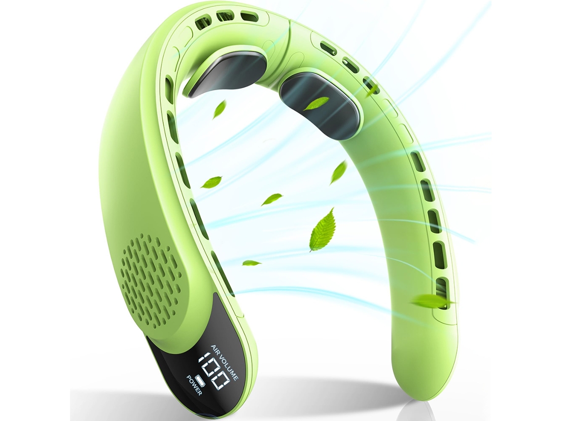 Ventilador de cuello portátil sin aspas, silencioso, 3 velocidades, carga USB de 4000 mAh, color verde Siurn