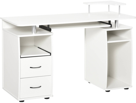 Homcom Mesa Ordenador con bandeja 120x55x85cm blanco pc escritorio estantes teclado soporte cpu y 2 cajones para oficina 120x55x85 120 55 85