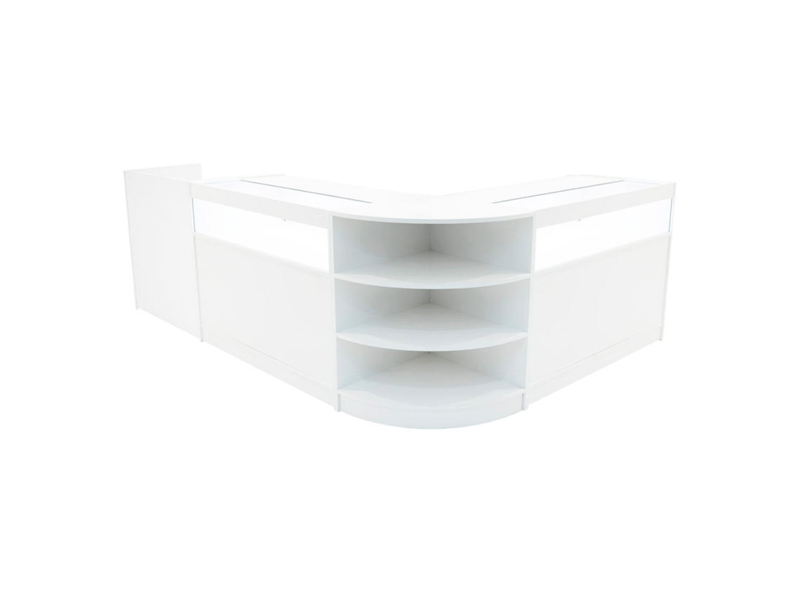 Conjunto de mostrador comercial Sagitario | Blanco | LM60 2xB1200 TB60 | MDF y vidrio templado | Estanterías MonsterShop