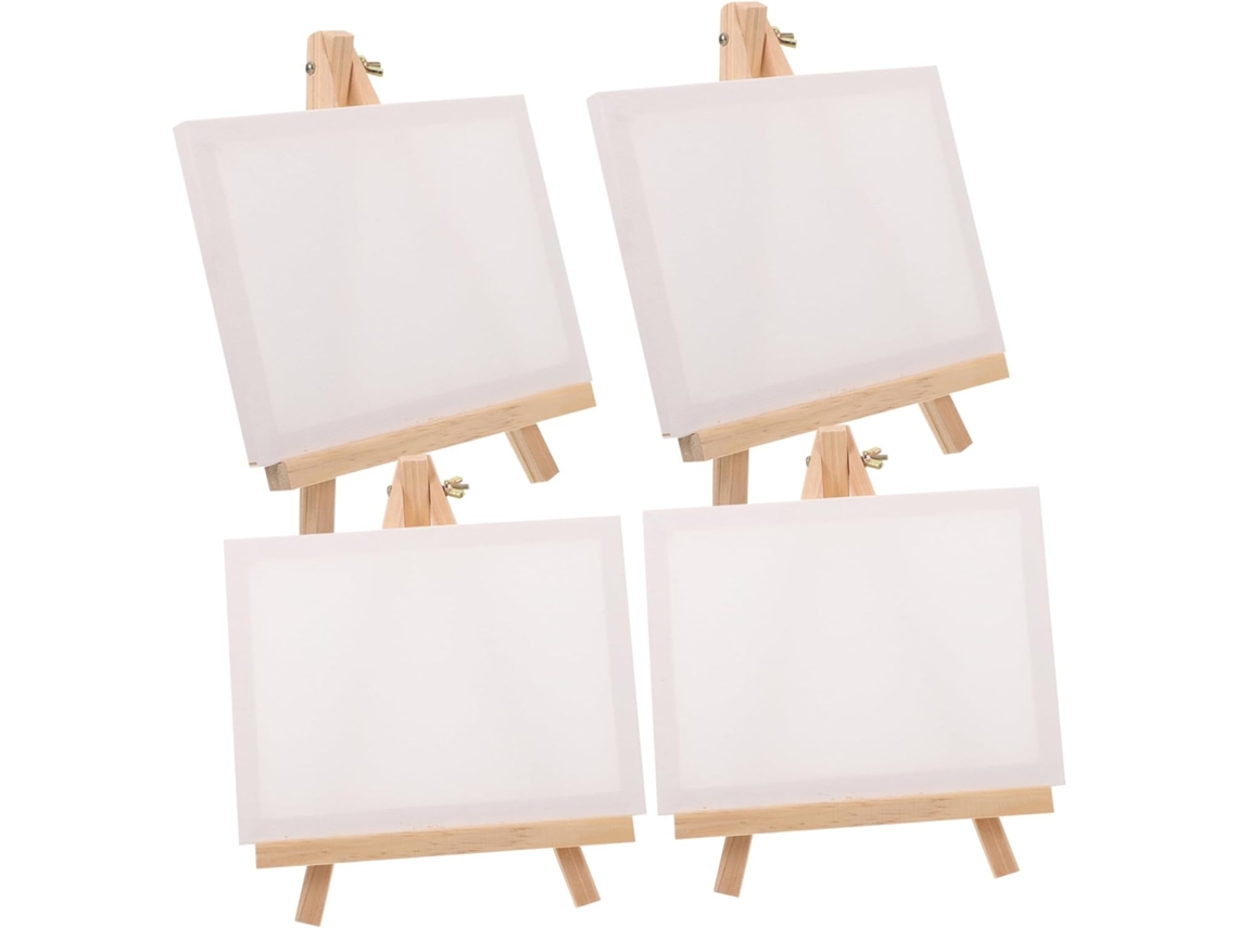 Juego De 4 Lienzos Estirados Sobre Bastidores Para Pintar, Mini Caballetes Para Armar Usted Mismo, Soporte
