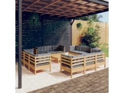 Conjunto de jardín de 13 piezas con cojines de pino gris de DKD Home Decor