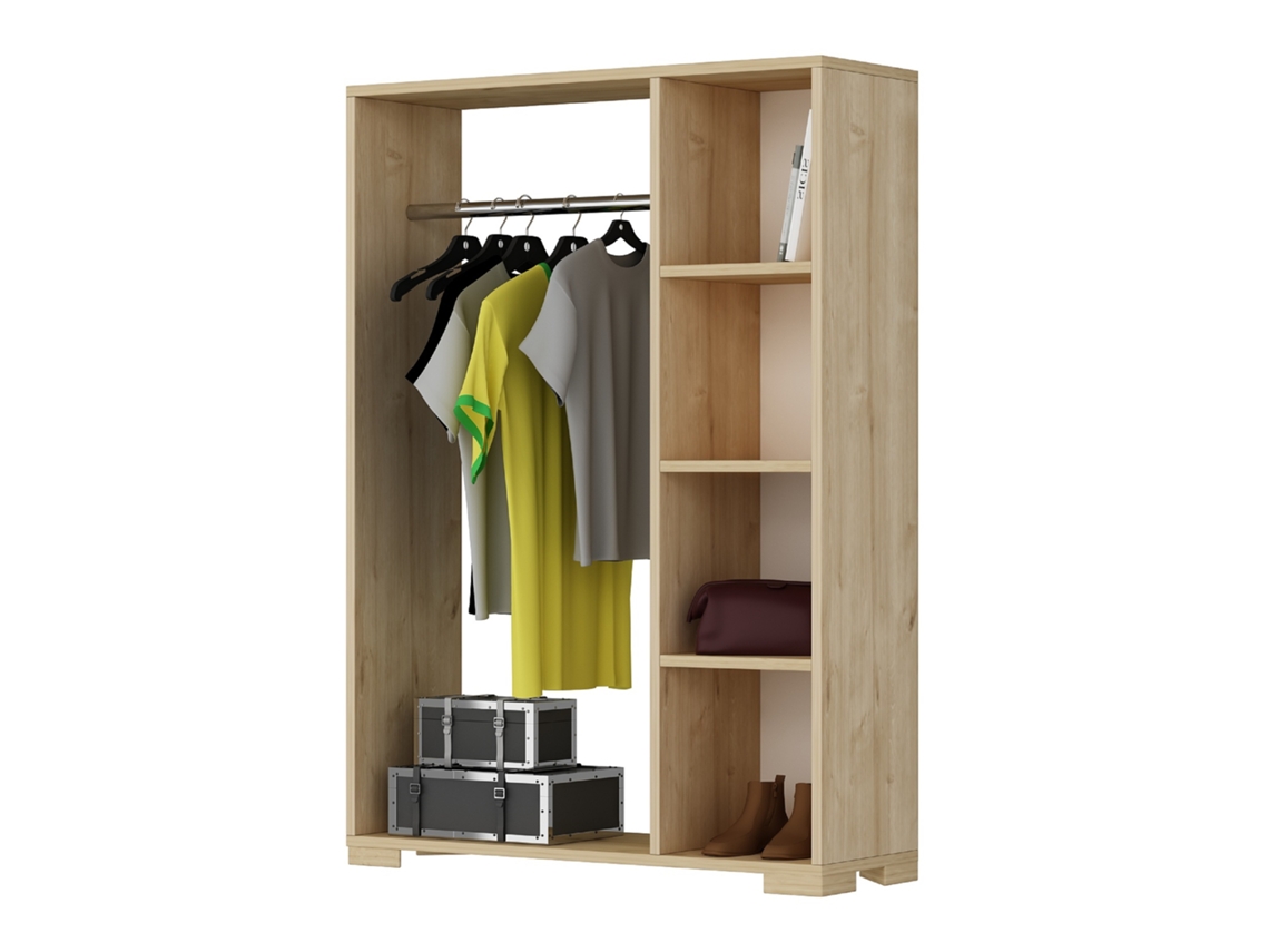 Perchero Burro Nesbyen con 4 estantes aglomerado 126x90x30 cm Efecto Roble [EN.CASA]