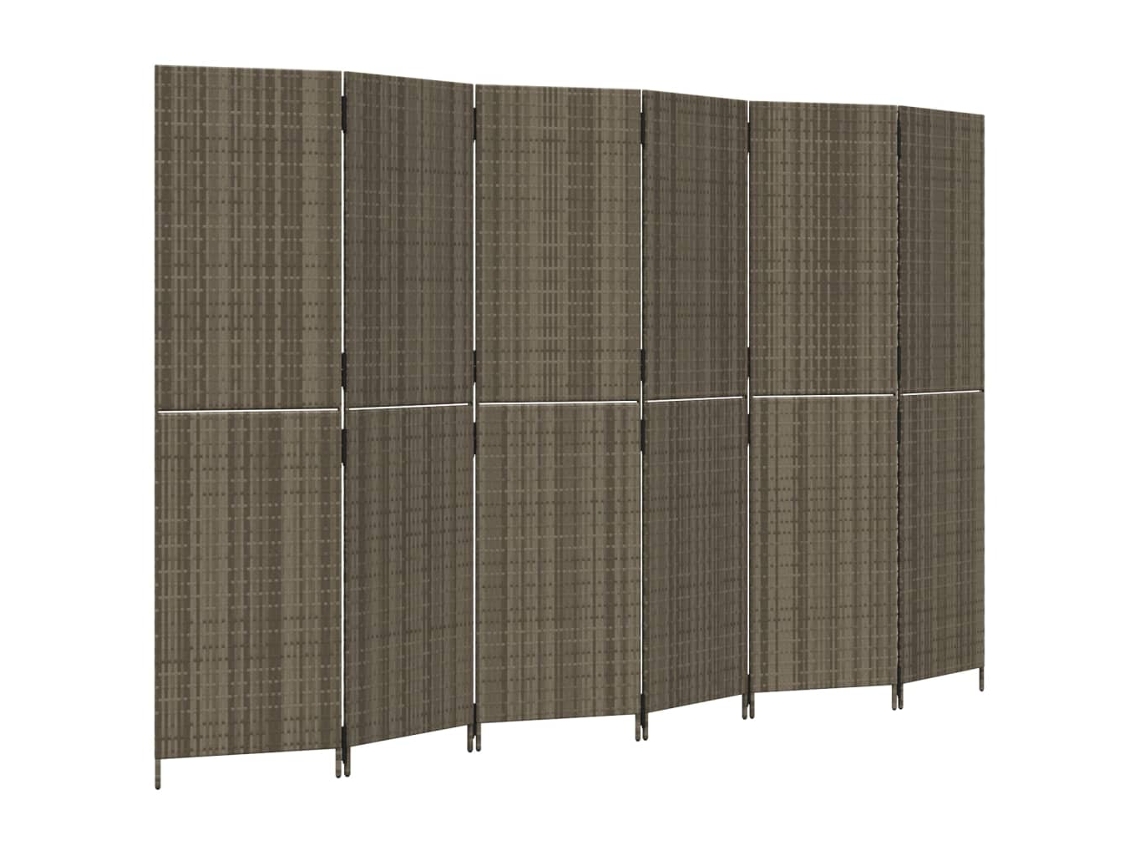 Biombo separador de ambientes, 6 paneles en resina tejida gris y acero Dec031076