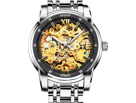 VEANXIN Reloj de pulsera automático hueco impermeable mecánico esqueleto-Plata