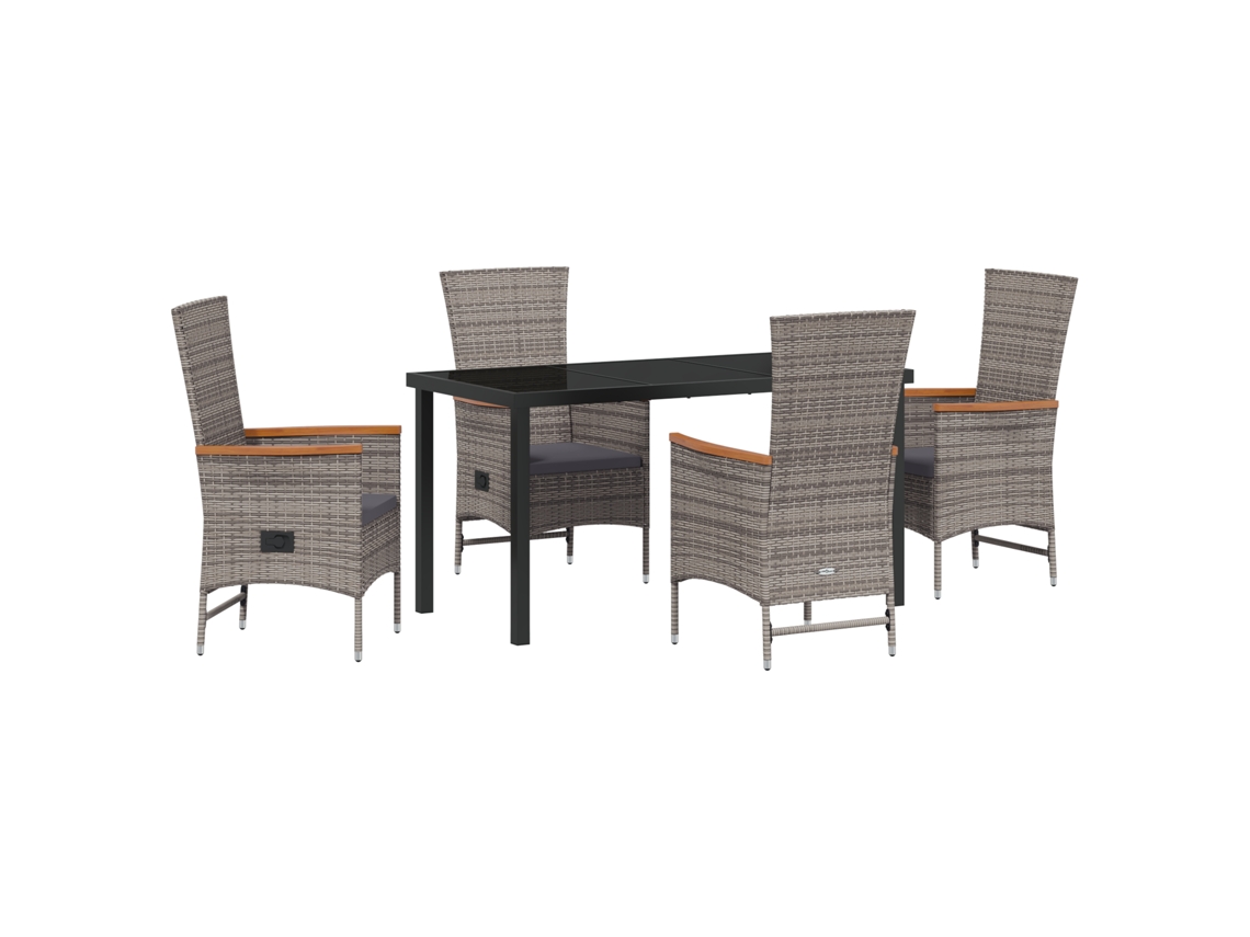 Conjunto de comedor de jardín Vidaxl de 5 piezas con cojines, gris, ratán, PE