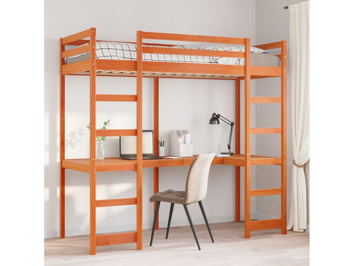 Cama Alta Sin Colchón Madera Maciza Pino Marrón Cera 75x190 Cm