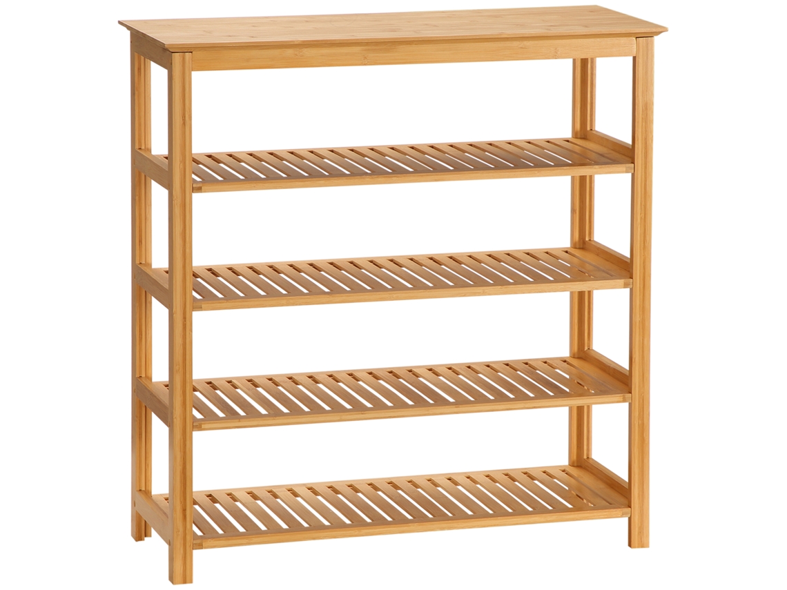 Zapatero de 5 niveles, de bambú, con 4 estantes, 80 x 29 x 82 cm, de madera natural