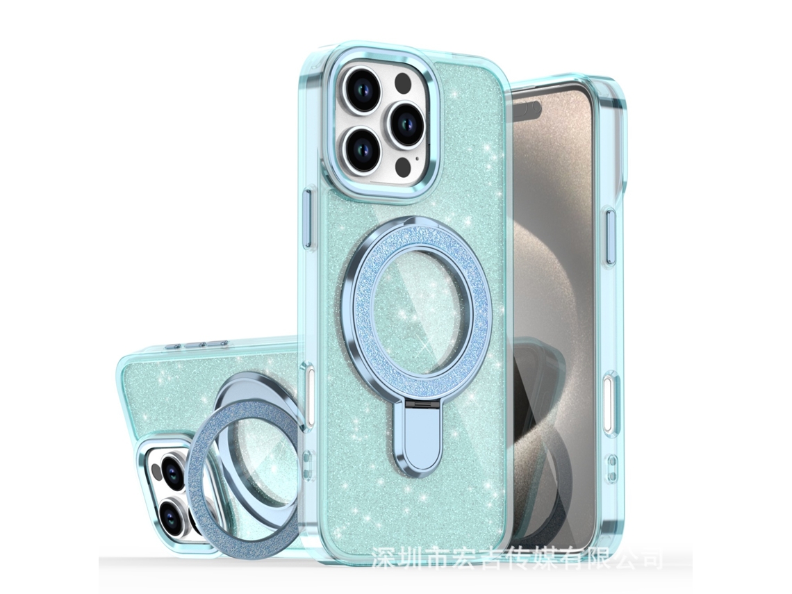 Capa De Celular Com Suporte Magnético E Glitterverde Translúcido - Iphone 16