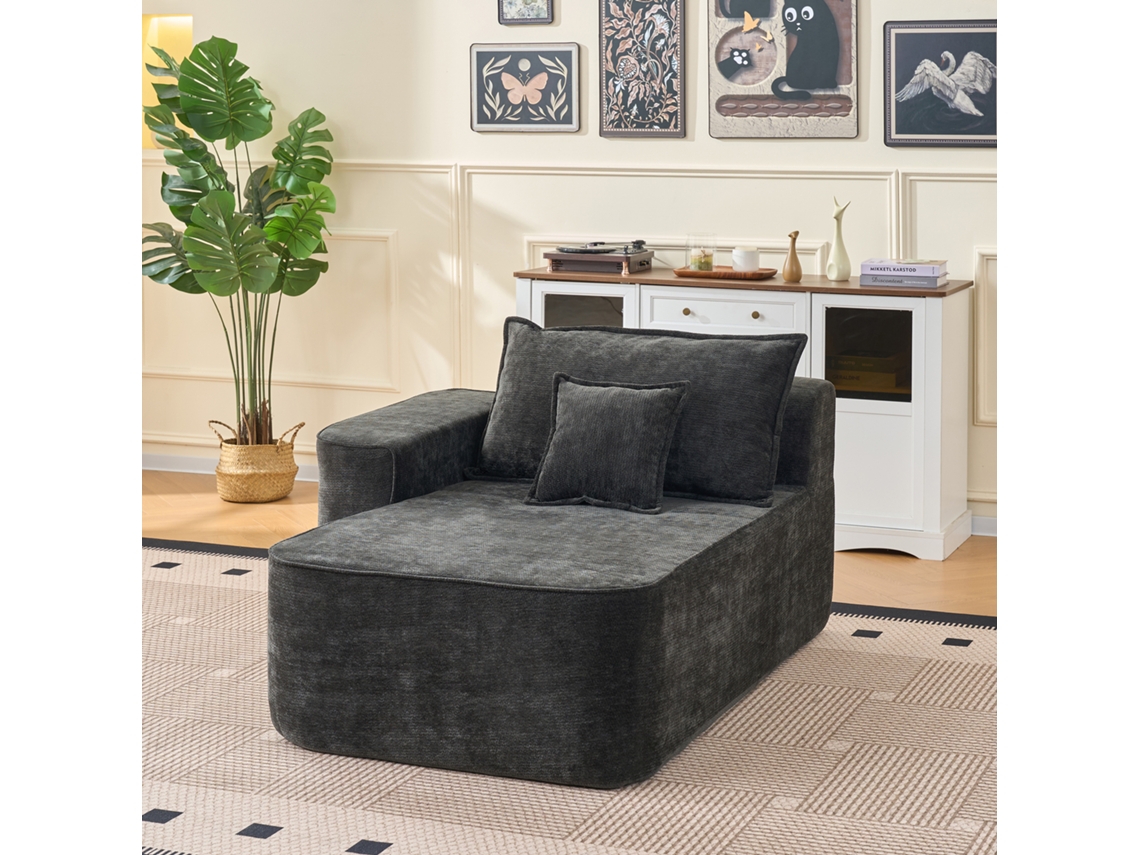Chaiselongue 2 Plazas - Sofá Cómodo Y Suave Con Cojines Y Bolsillos Laterales - Negro