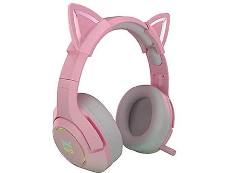 Auriculares para Juegos Rosados con Micrófono Retráctil Orejas de Gato Auriculares Desmontables para Ps4 Xbox One Pc Teléfono Móvil Luz Led Estéreo...