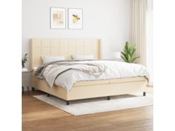 Cama Box Spring Con Colchón Tela Color Crema 200x200 Cm