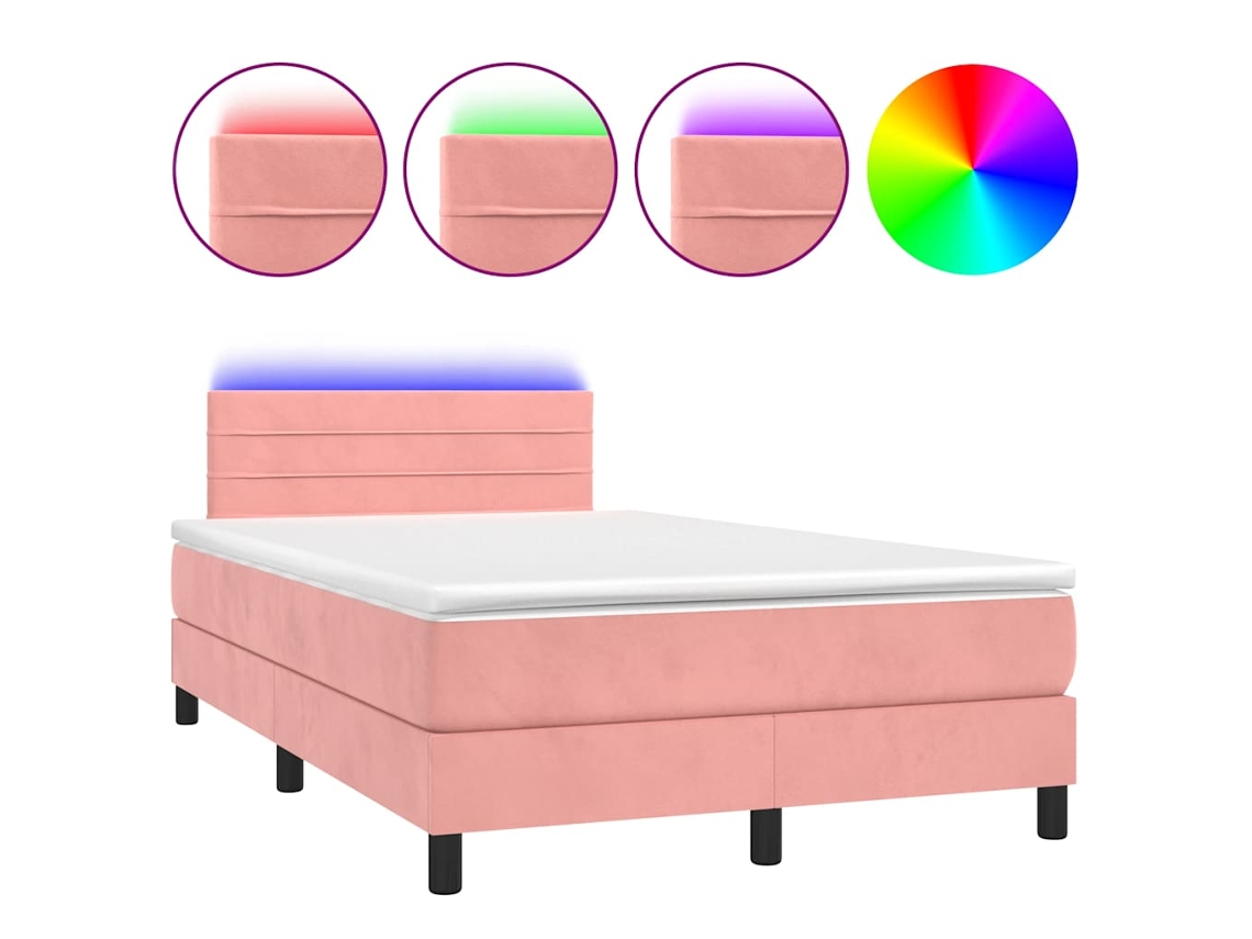 Maison Exclusive - Cama Box Spring Con Colchón Y Led Terciopelo Rosa 120x190 Cm