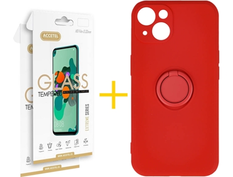 Carcasa + 2 Protectores de Vidrio iPhone 13 Mini ACCETEL Gel O-Ring Rojo
