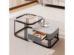 Mesa De Centro Apilable - 2 Piezas - Alta Gloss Con Diseño De Mármol Y Vidrio, Patas Negras, Con Cajones