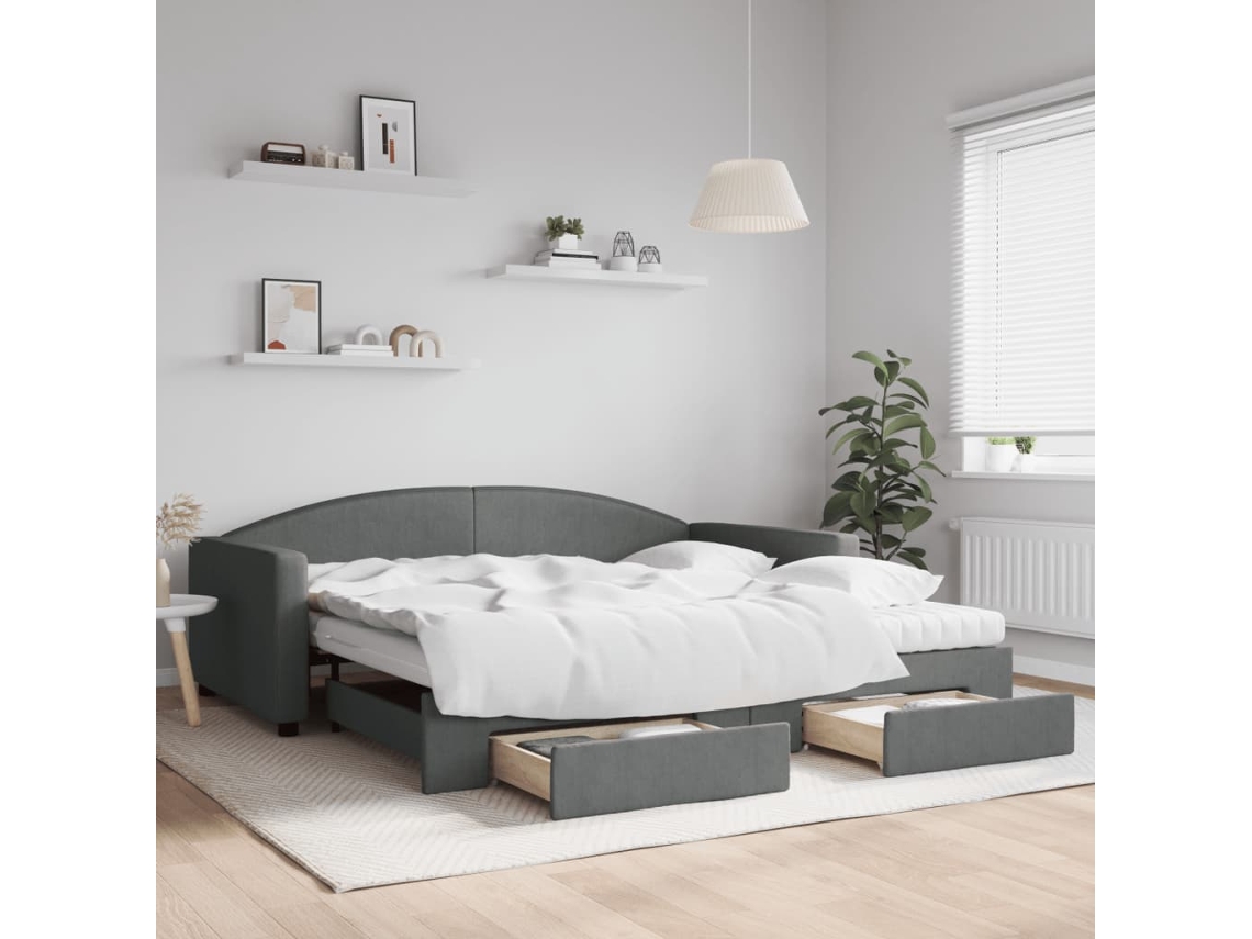 Sofá Cama Nido Con Cajones Tela Gris Oscuro 100x200 Cm