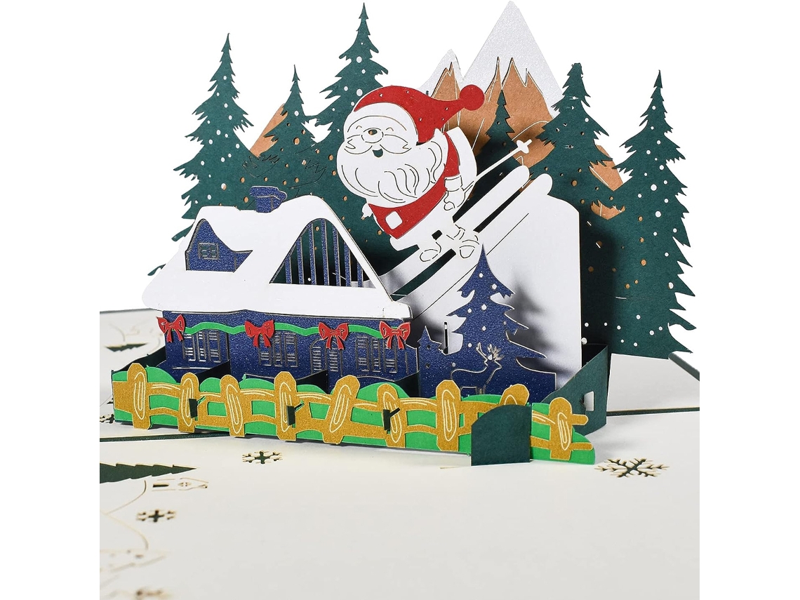 Tarjeta desplegable navideña con Papá Noel motero, tarjeta 3D para niños NEVEANCE