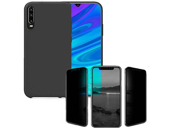 Kit Carcasa y Protector de Cristal Privacy Huawei P30 Silicona Negro