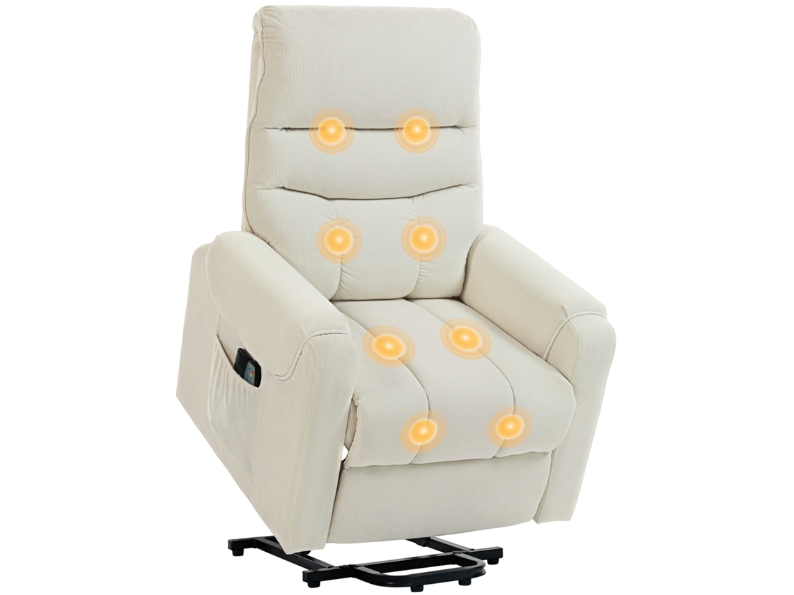 Sillón Levanta Personas Con 8 Punto De Masaje Reposapiés Mando A Distancia Y Bolsillo Lateral 83x92x110 Cm Beige