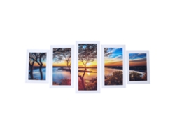 Conjunto de 5 piezas decorativas de arte para pared, con un innovador paisaje de puesta de sol junto al lago Chaberlu.