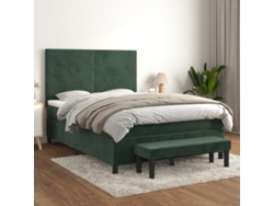 Cama Box Spring Con Colchón Terciopelo Verde Oscuro 140x200 Cm