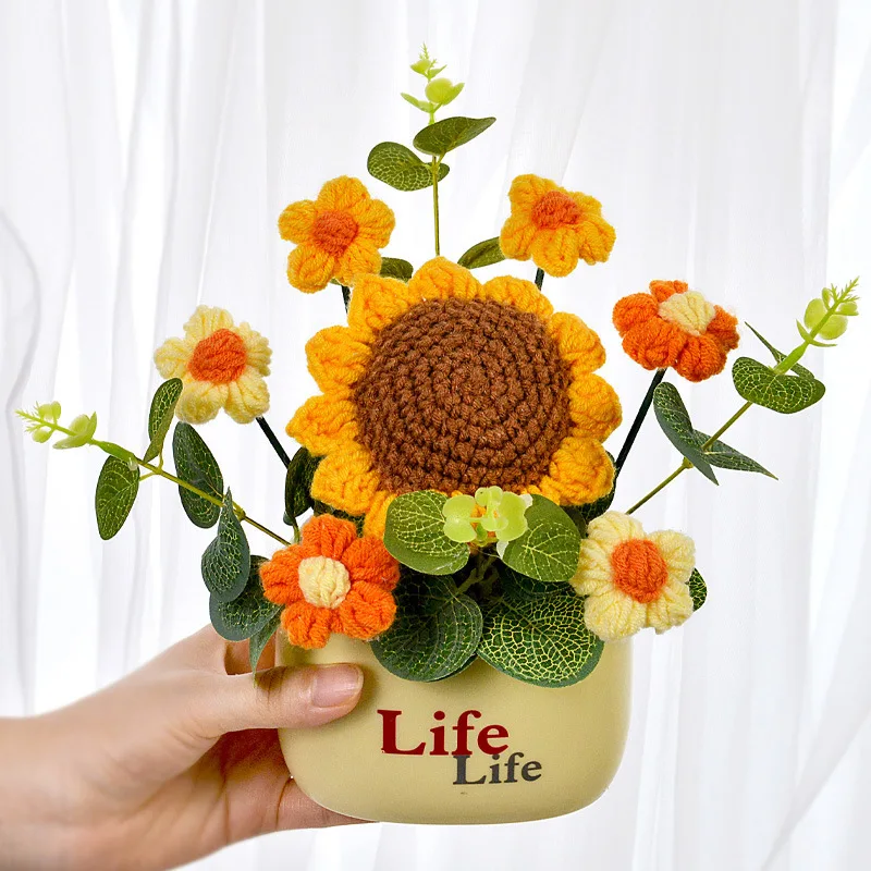 Ramos Artificiales De Plantas En Maceta Tejidos A Crochet, Ideales Para La Decoración Del Hogar Y Como Regalos De Cumpleaños.