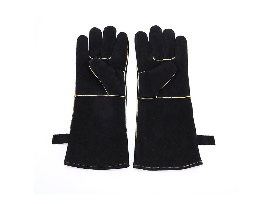 Guantes de cuero negro para horno y parrilla, protección contra altas temperaturas de hasta 250 °C, talla única.