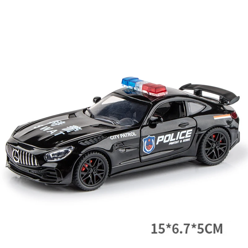 (policía Negro) Modelo De Coche Deportivo A Escala 1:32 Con Funciones De Sonido Y Luz, Las Puertas Se Pueden Abrir.