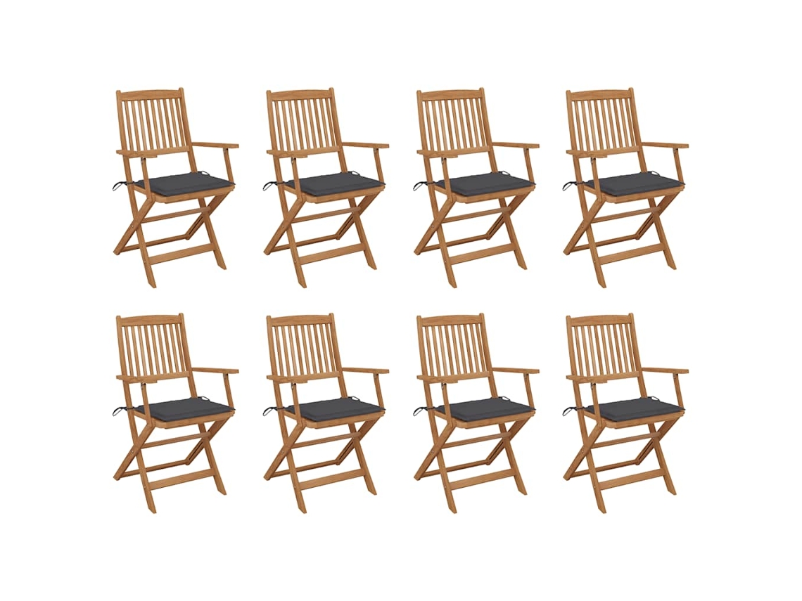 Sillas plegables de exterior de acacia maciza de 8 piezas con cojines DKD Home Decor