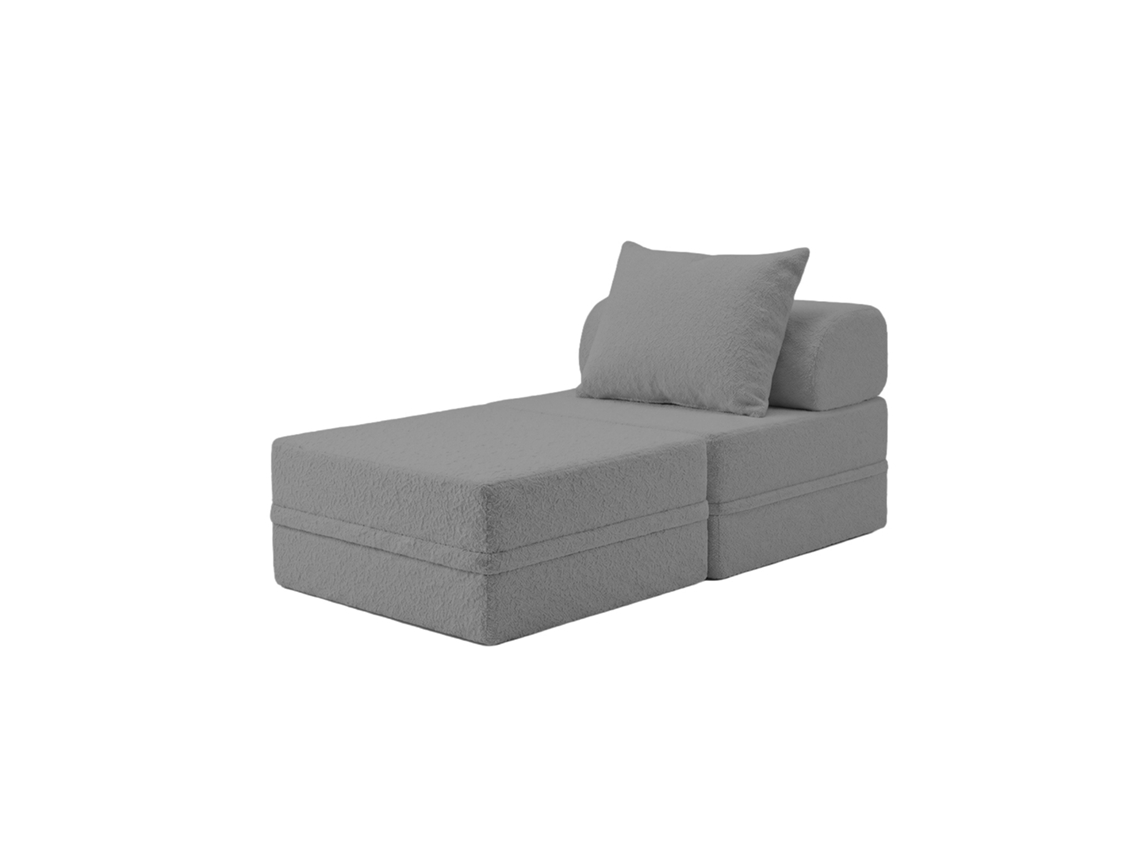 Sofá Modular 1 Lugar + Puff Convertible Bouclette Cinza Escuro