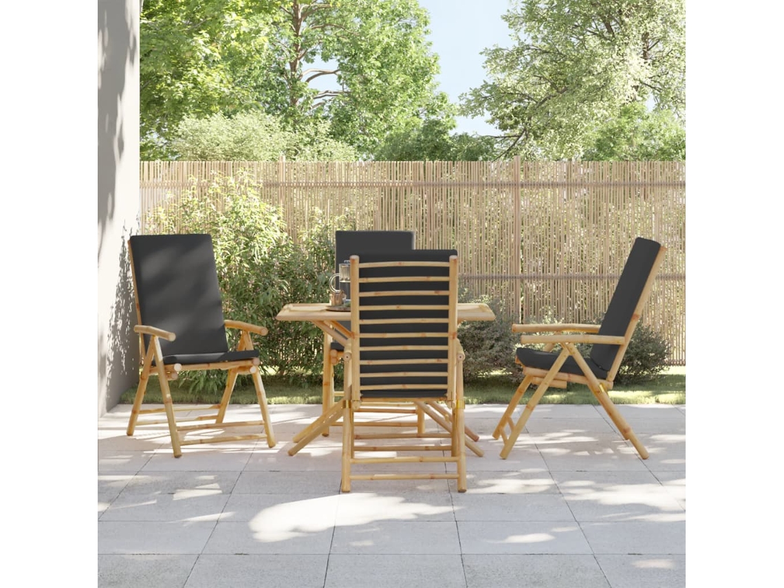 4 sillas reclinables/plegables con cojines gris oscuro, Dkd Home Decor