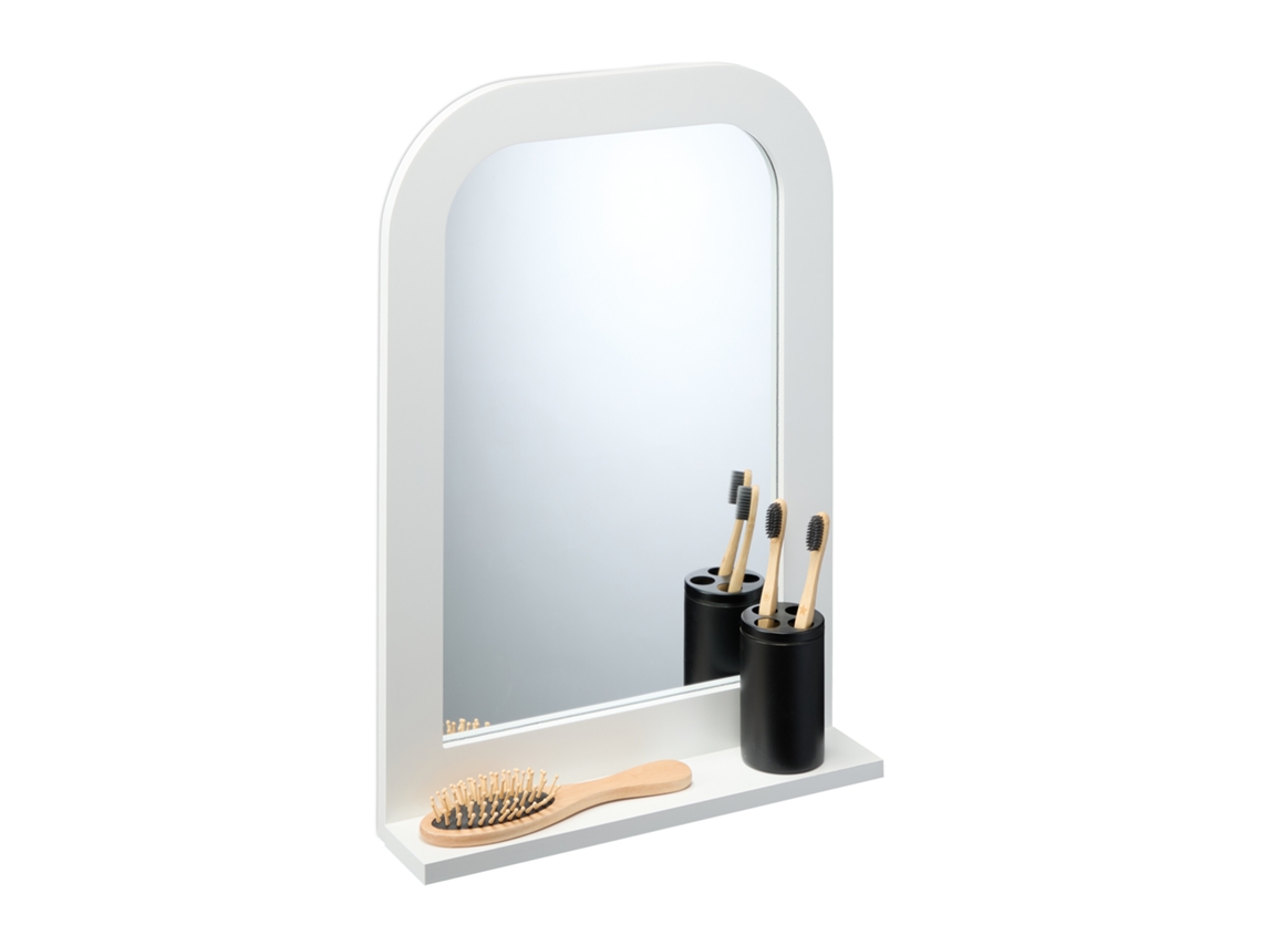 Relaxdays Espejo De Baño Con Repisa, Rectangular, 54x38x8,5 Cm, Mdf, Para Colgar De La Pared, Pasillo, Recibidor, Blanco