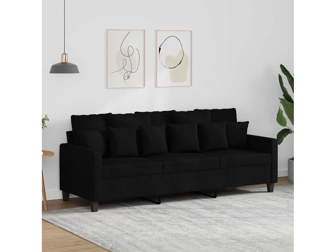 Sofá De 3 Plazas | Sofá De Salón | Sofá De Descanso De Tela Negro 180 Cm