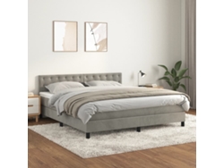 Cama Box Spring Con Colchón Terciopelo Gris Claro 180x200 Cm