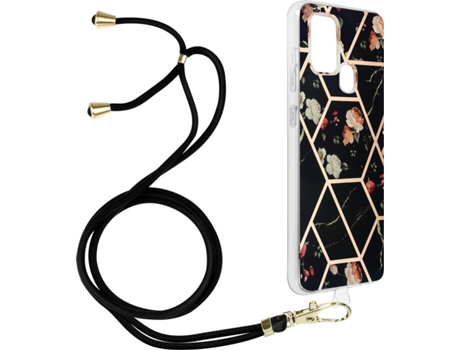 Funda Samsung Galaxy A21s AVIZAR Geométrico con Correa (Negro)