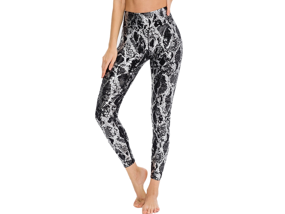 Leggings de yoga de compresión para mujer con tiro alto y estampado de serpiente negra