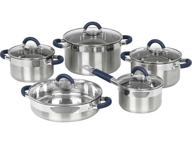 Jata Hogar Bc10 de cocina acero inoxidable 26 cm 10 unidades bateria mod piezas set ollas 5 con tapas vidrio